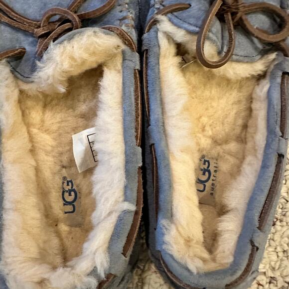 UGG Womens 8 Dakota Suede Sheep wool Moccasins Slippers Sheepskin Shoes Blue - Picture 8 of 15